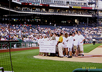 Elsie H. Hillman recognized for her efforts to keep city pools open at an event at PNC Park, 2004.