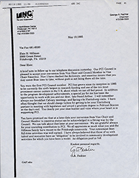 Letter from George A. Fechter thanking Elsie for her dedication to the Pittsburgh Cancer Institute, 1995. (Copyright: George A. Fechter)