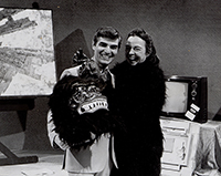 Elsie (in gorilla suit) with Pittsburgh Mayor Richard Caliguiri at the annual WQED Great TV Auction, c. 1970s. (Copyright: WQED)